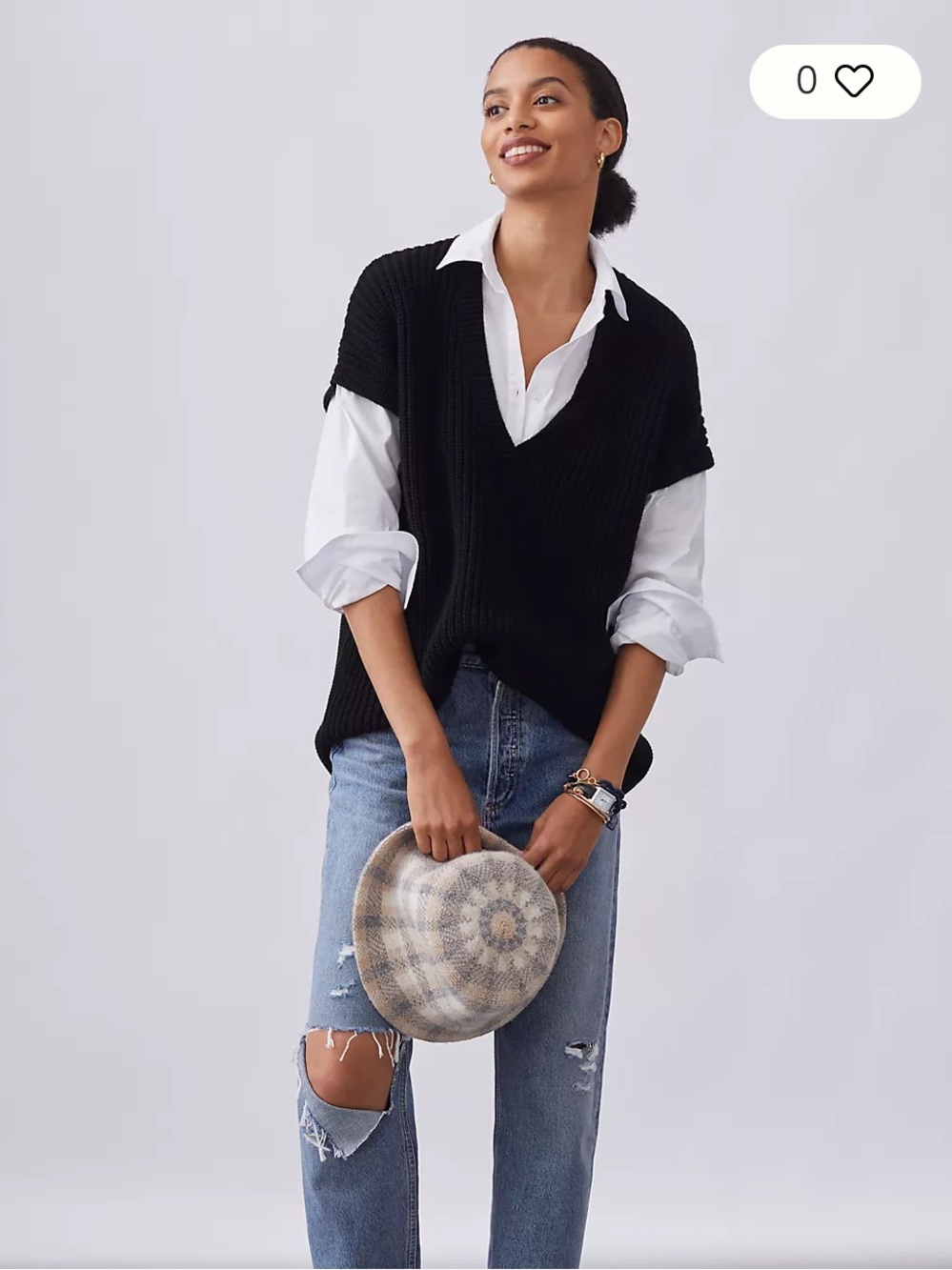 By Anthropologie Black Ribbed Knit Layered V-Neck Vest size Medium - Picture 4 of 13